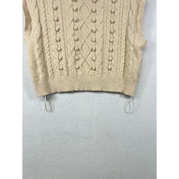 Debut Beige‎ Cable Knit Button Detail Cropped Sweater Vest Women's Medium - Picture 5 of 9